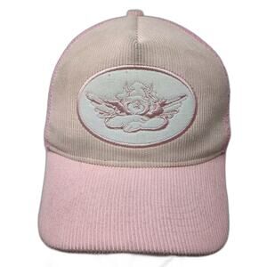 Boys Lie Pink Beige Corduroy Trucker Hat Cherub Angel Graphic Patch Snapback OS